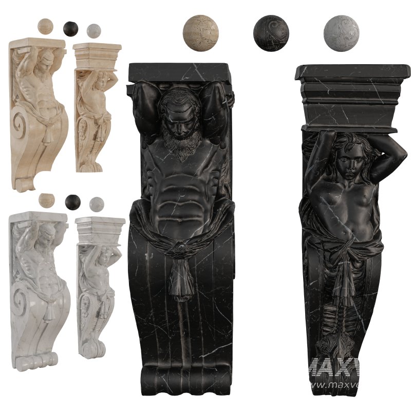 Classical MArble Corbel with Atlas Figure - Image 4