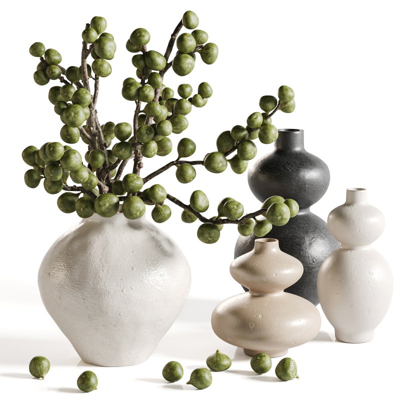 Green fig branches in artistic vases - Image 1