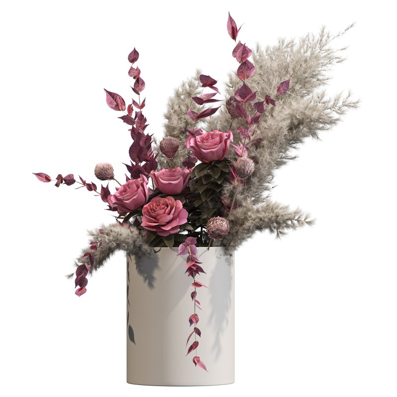 Romantic Pink Roses with Pampas in Ceramic Vase. Bouquet of flowers set 003 - Image 3
