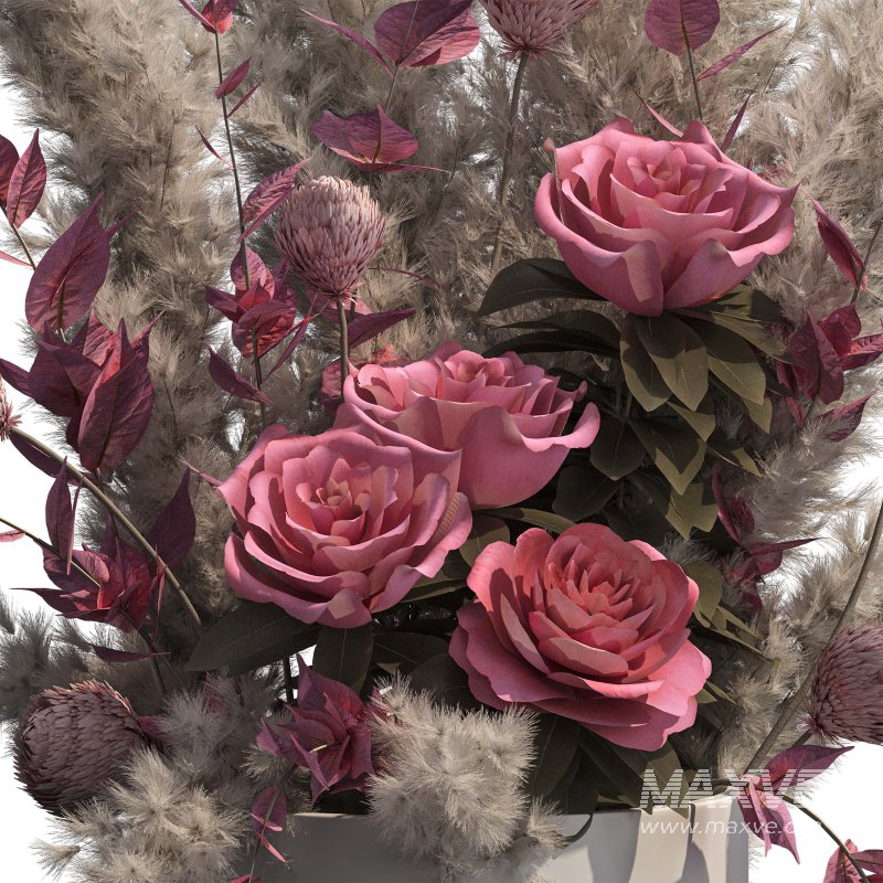 Romantic Pink Roses with Pampas in Ceramic Vase. Bouquet of flowers set 003 - Image 6
