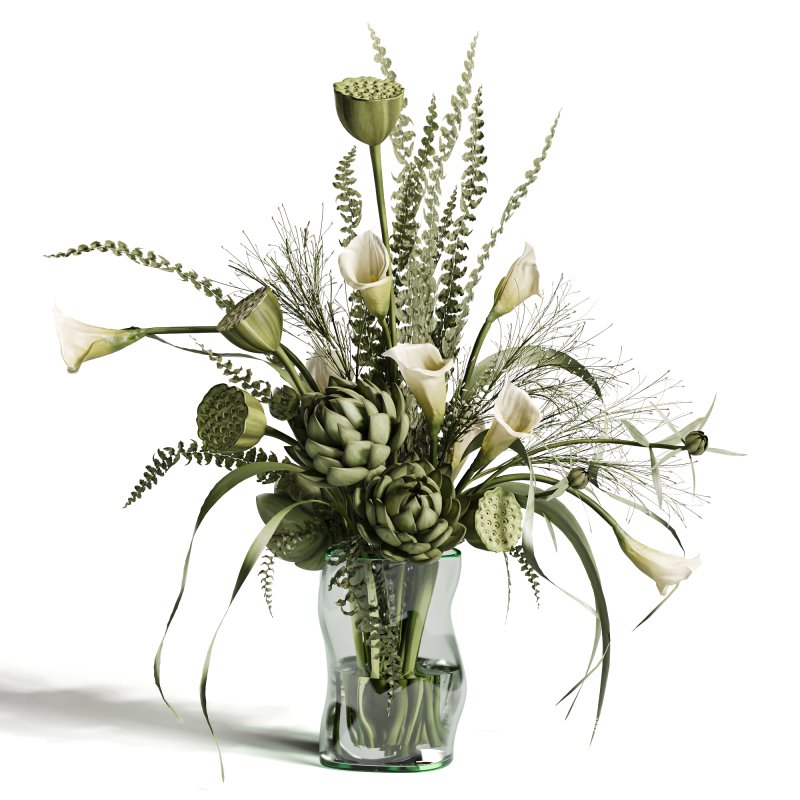 Artichoke with green trumpet flowers Arrangement - Image 1
