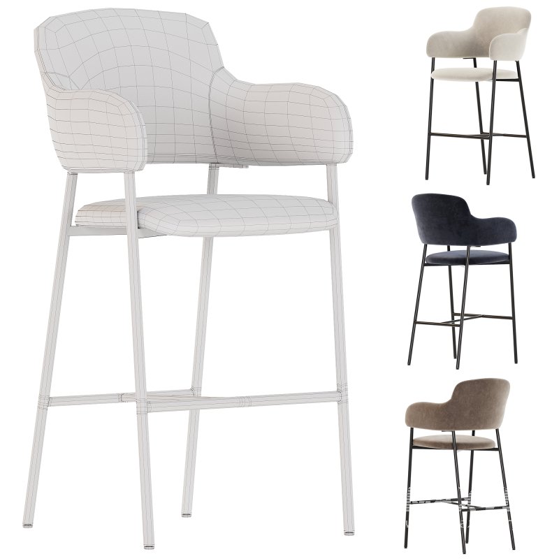 Chair Livorno semi bar beige velvet - Image 3