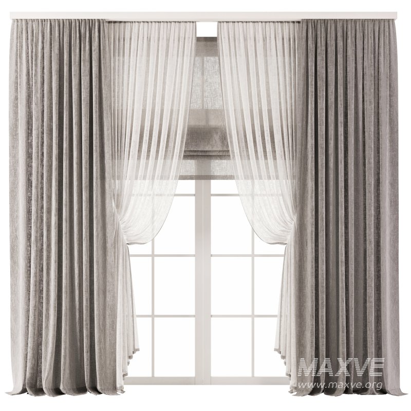 Gray Linen Double Layer Curtains - Image 3