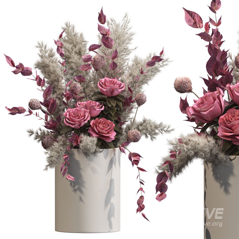 Romantic Pink Roses with Pampas in Ceramic Vase. Bouquet of flowers set 003 - Image 2
