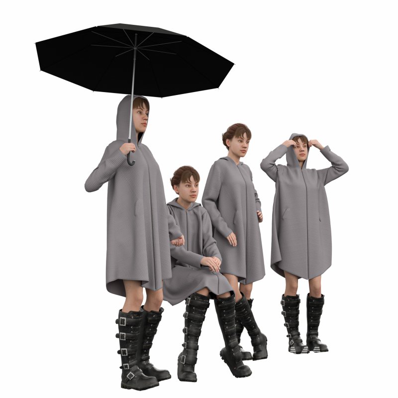 woman Rain coat in 4 poses - Image 1