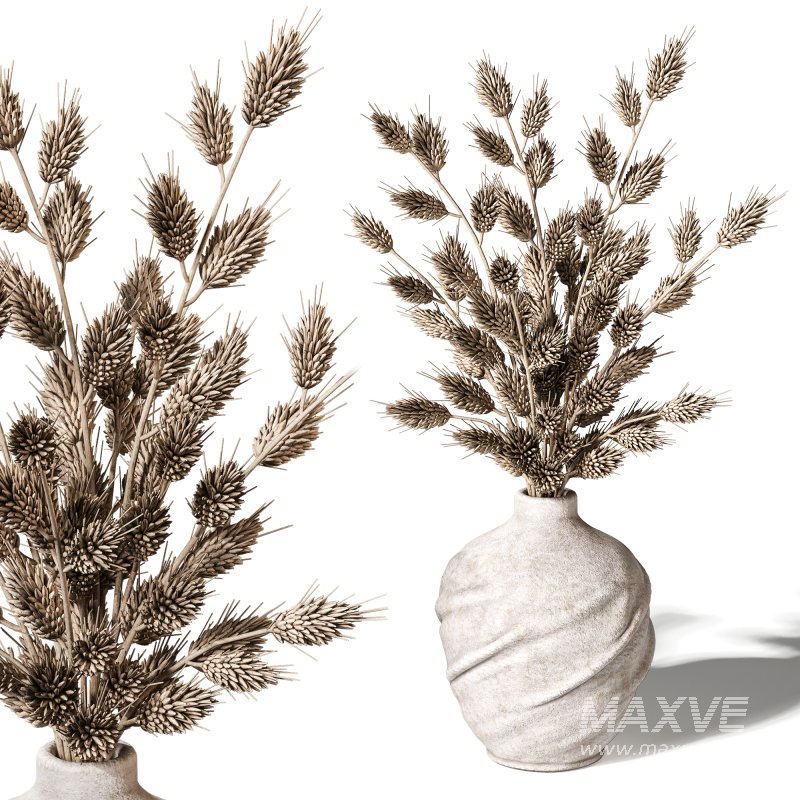 Rustic Stoneware Vases with Wheat - Image 3
