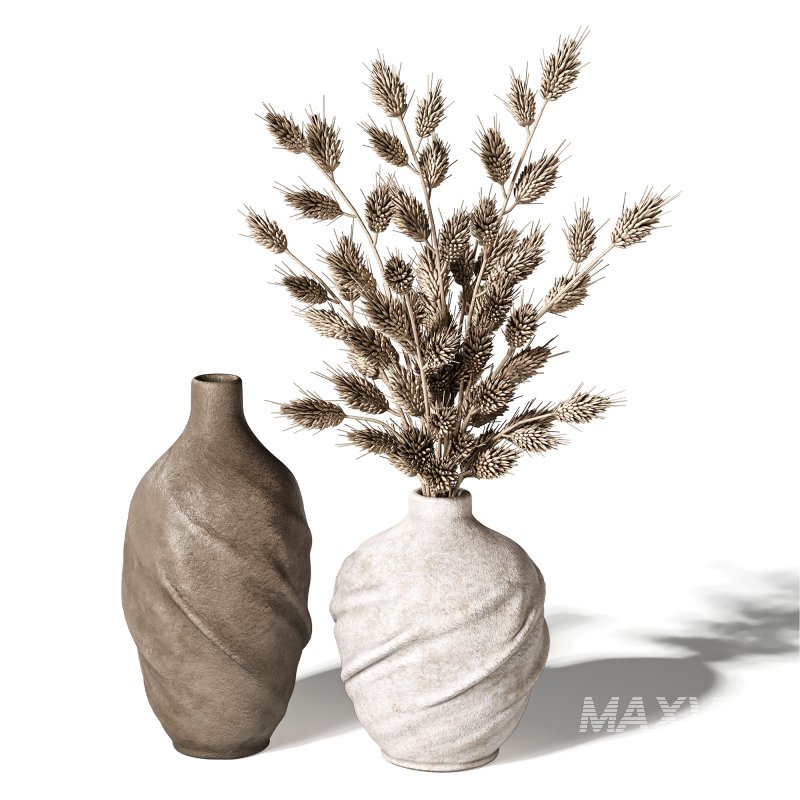 Rustic Stoneware Vases with Wheat - Image 1