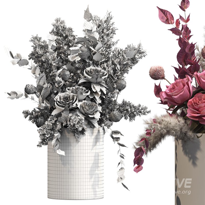 Romantic Pink Roses with Pampas in Ceramic Vase. Bouquet of flowers set 003 - Image 1