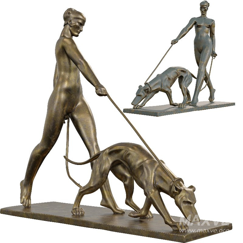 Bronze Human Walking Dog Sculpture - Image 1