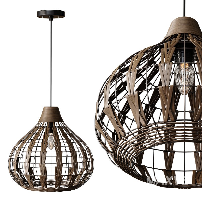 Retro Coffee Bamboo Rattan Pendant Light - Image 1