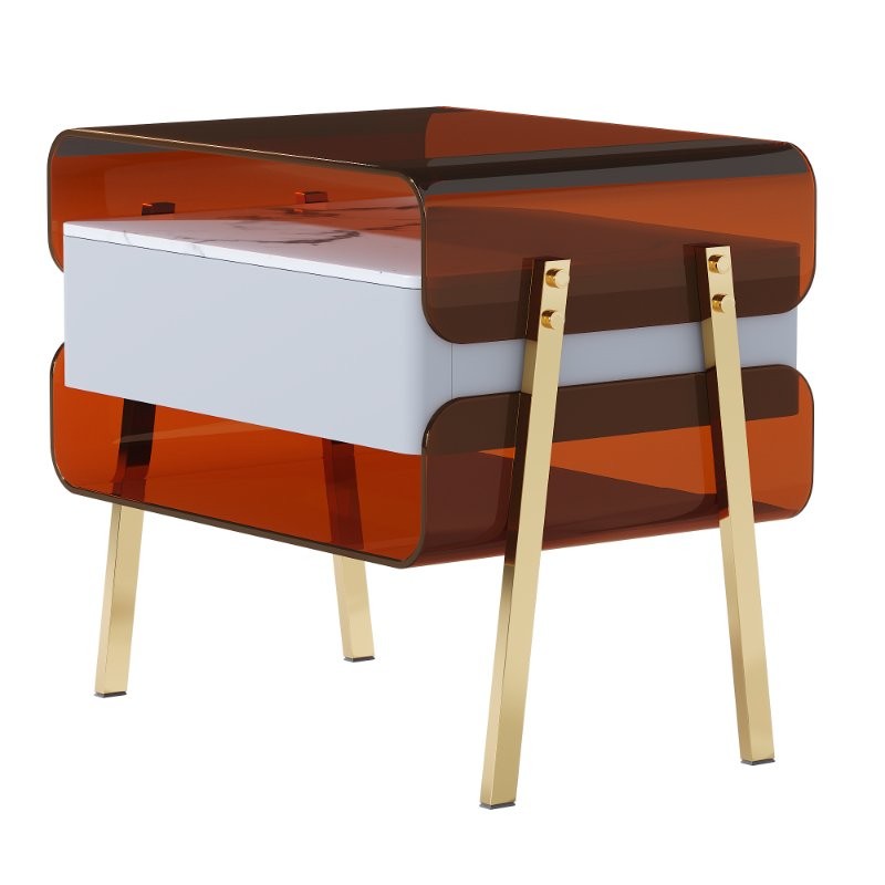 brown nightstand with lighting and wireless charging station - Image 1