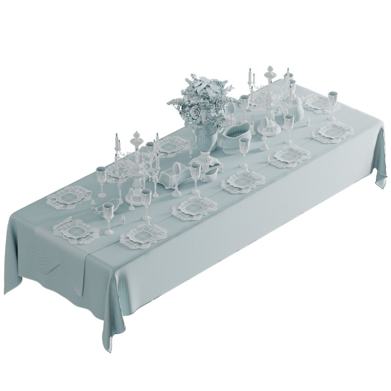 Luxury Pink & Gold Dining Table Decor Wedding Banquet 3D Model - Image 7