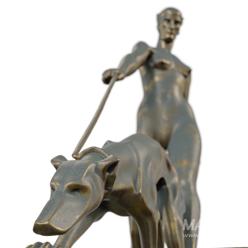 Bronze Human Walking Dog Sculpture - Image 3
