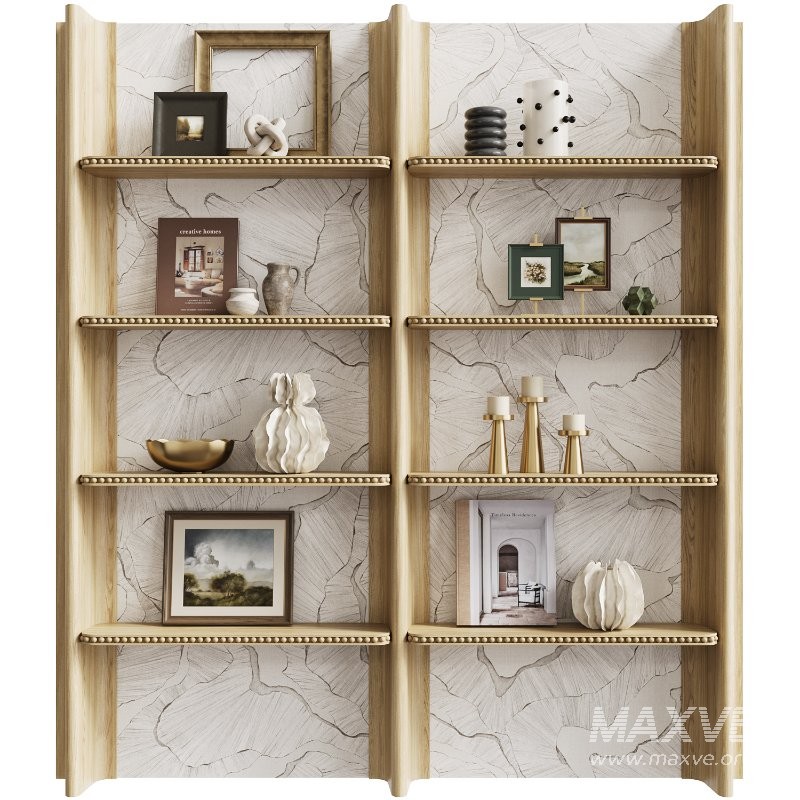 Wooden wall shelf unit with decor - Image 1