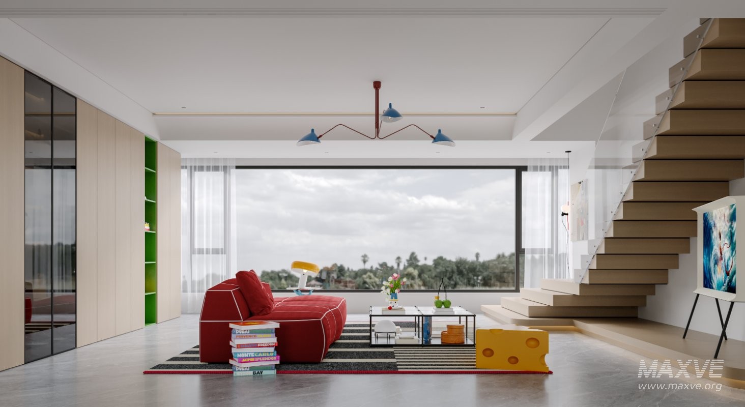 Modern living room and dining room interior scene - Image 1