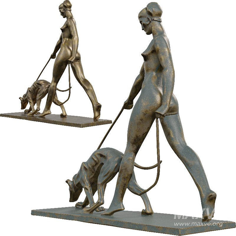 Bronze Human Walking Dog Sculpture - Image 4