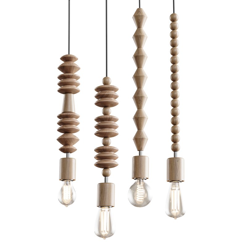 Nordic Wooden Geometric Beads Pendant Lamp - Image 3