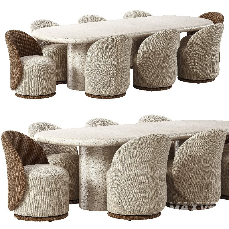 Quaid Outdoor Woven & Upholstered Dining Chair and Poole Outdoor Dining Table - Image 6