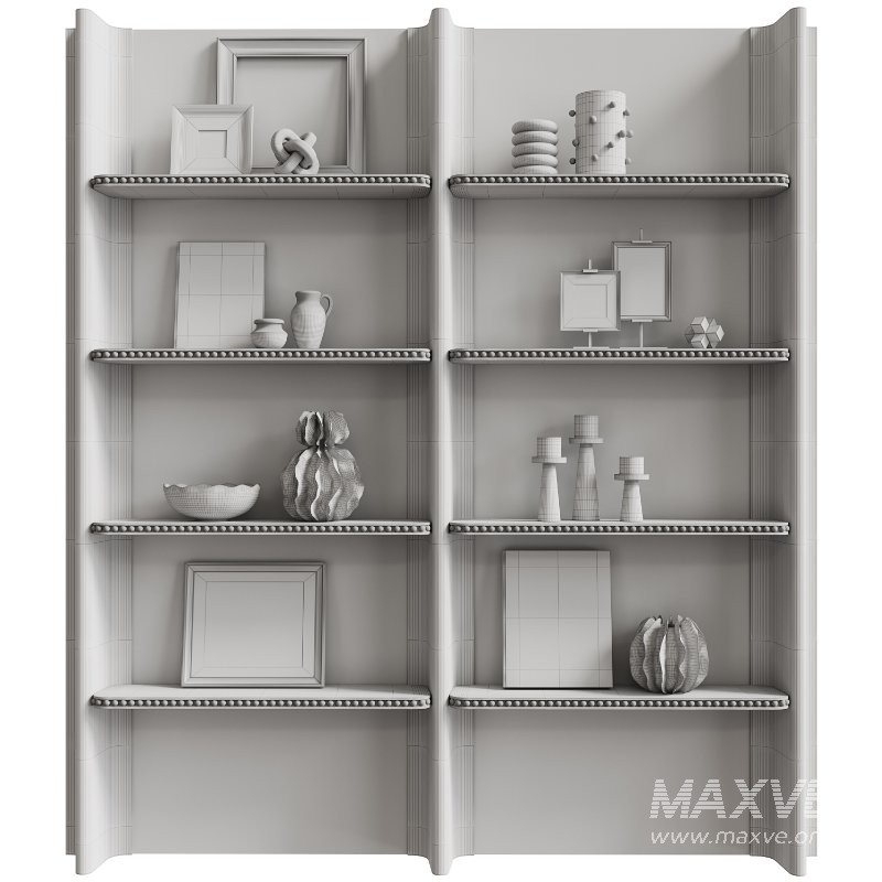 Wooden wall shelf unit with decor - Image 4