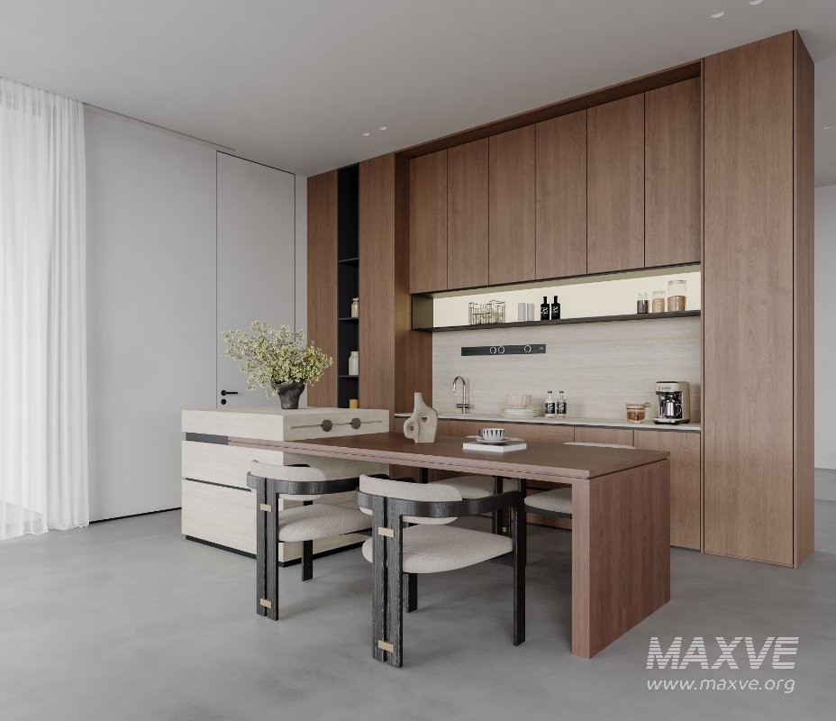 Modern living room and dining room office room interior scene - Image 3