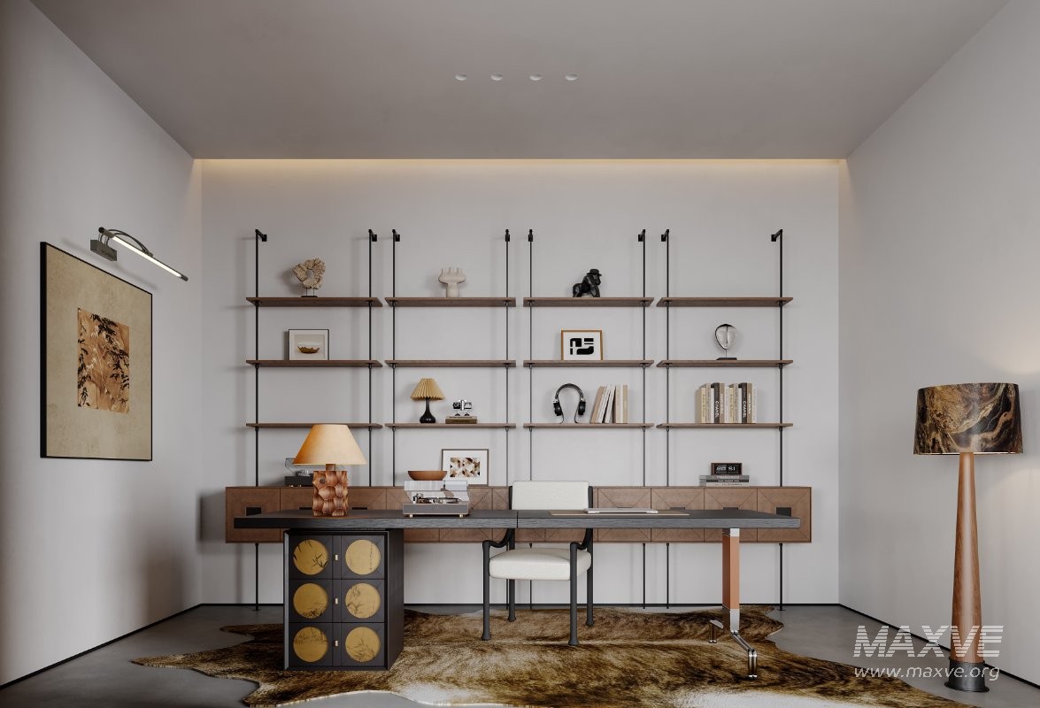 Modern living room and dining room office room interior scene - Image 2