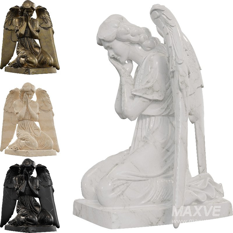 Kneeling Mourning Angel Sculpture - Image 1
