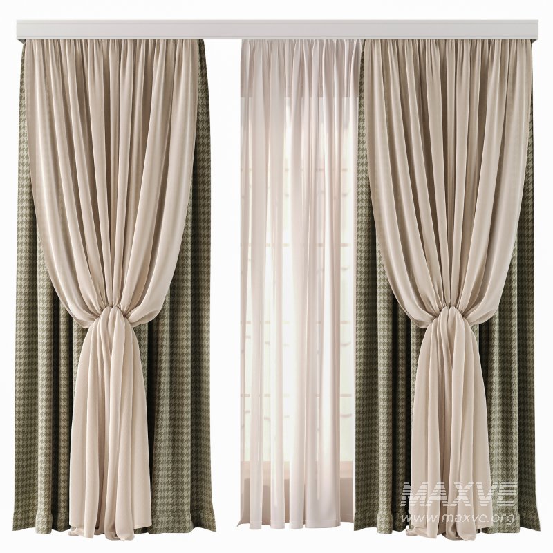 Curtains in Beige and Olive Set91 - Image 1