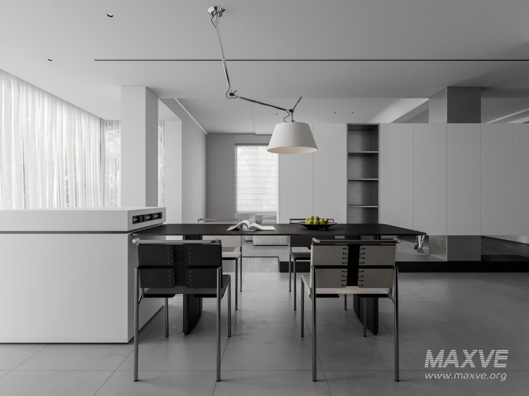 Modern living room and dining room interior scene - Image 1