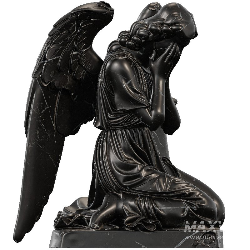 Kneeling Mourning Angel Sculpture - Image 2