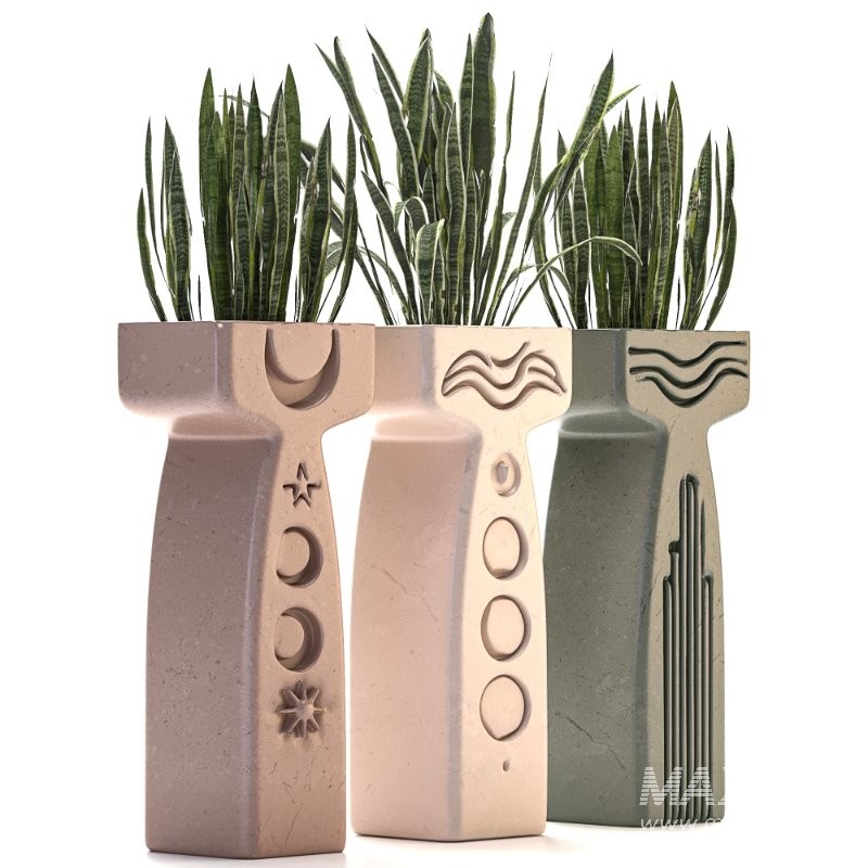 Concrete Pot Plant Set 03 - Image 3