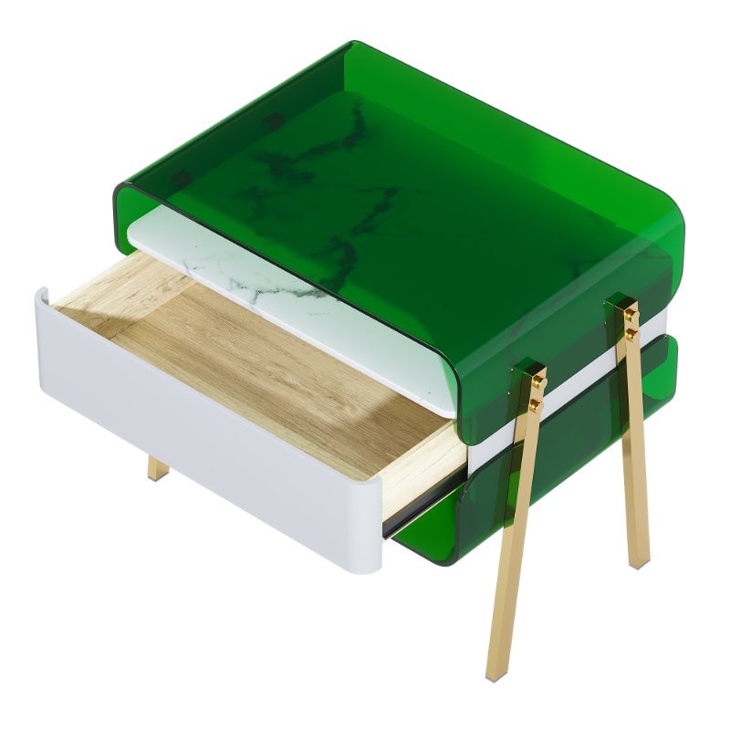 brown nightstand with lighting and wireless charging station - Image 2