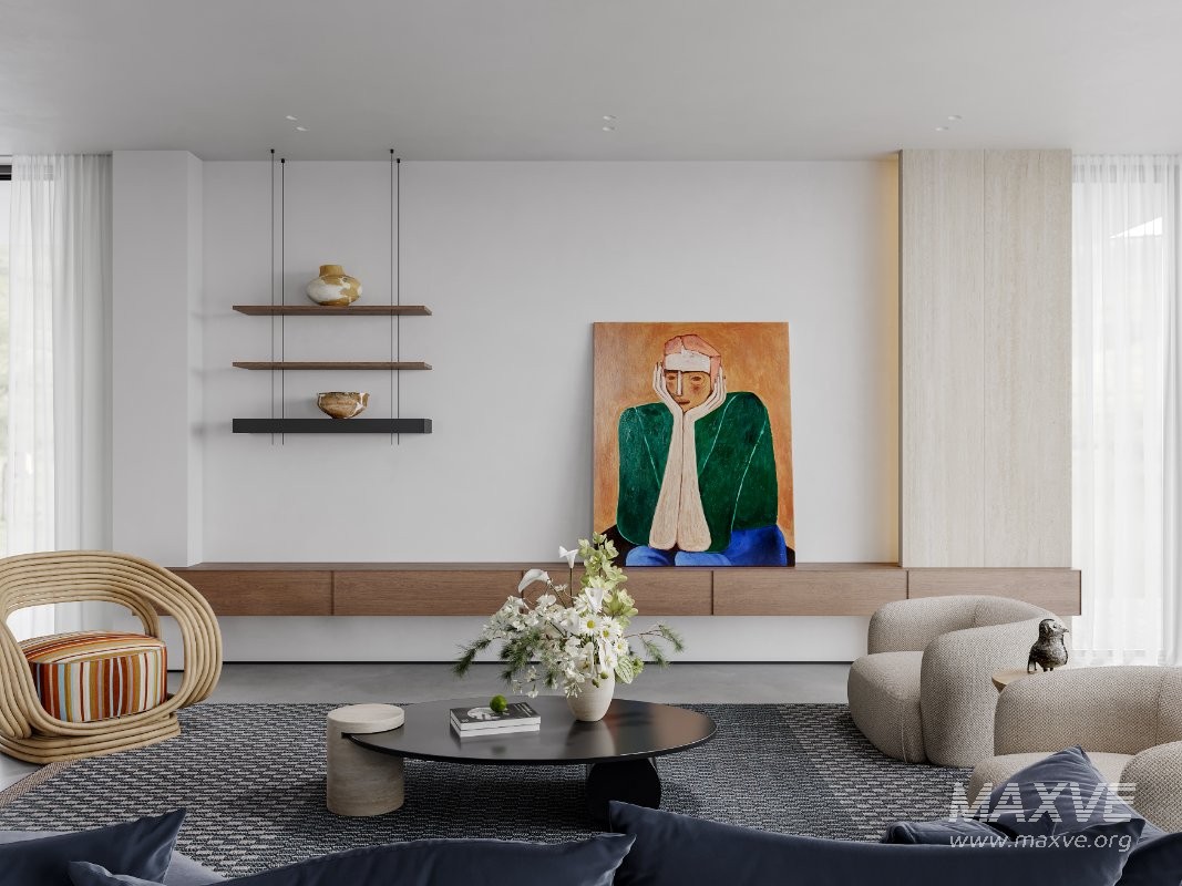 Modern living room and dining room office room interior scene - Image 4