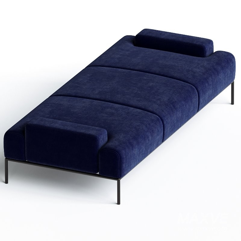 Stiletto Daybed Blue Velvet Channeling tufted wood base oak maple walnut wenge - Image 1