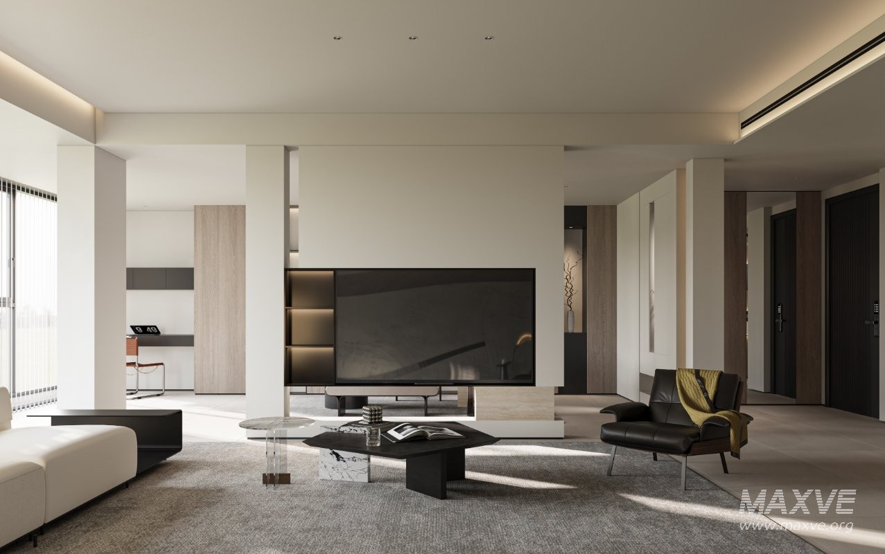 Modern living room and dining room interior scene - Image 1