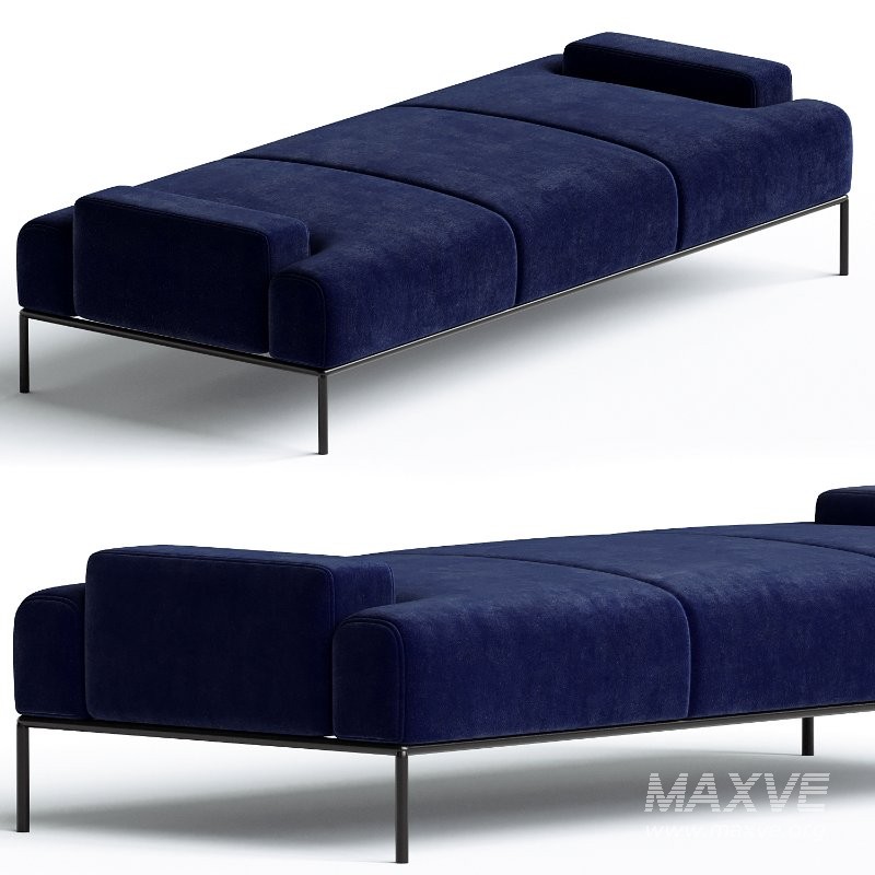 Stiletto Daybed Blue Velvet Channeling tufted wood base oak maple walnut wenge - Image 2