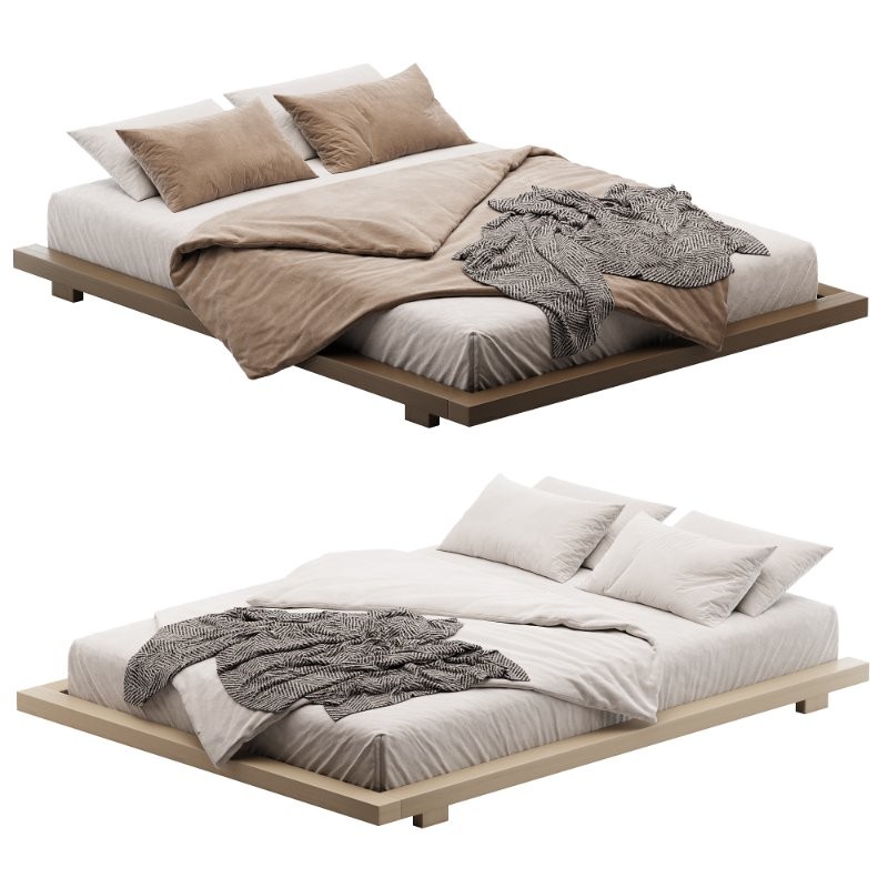 Japanese Style Walnut Queen Floor Bed - Image 1