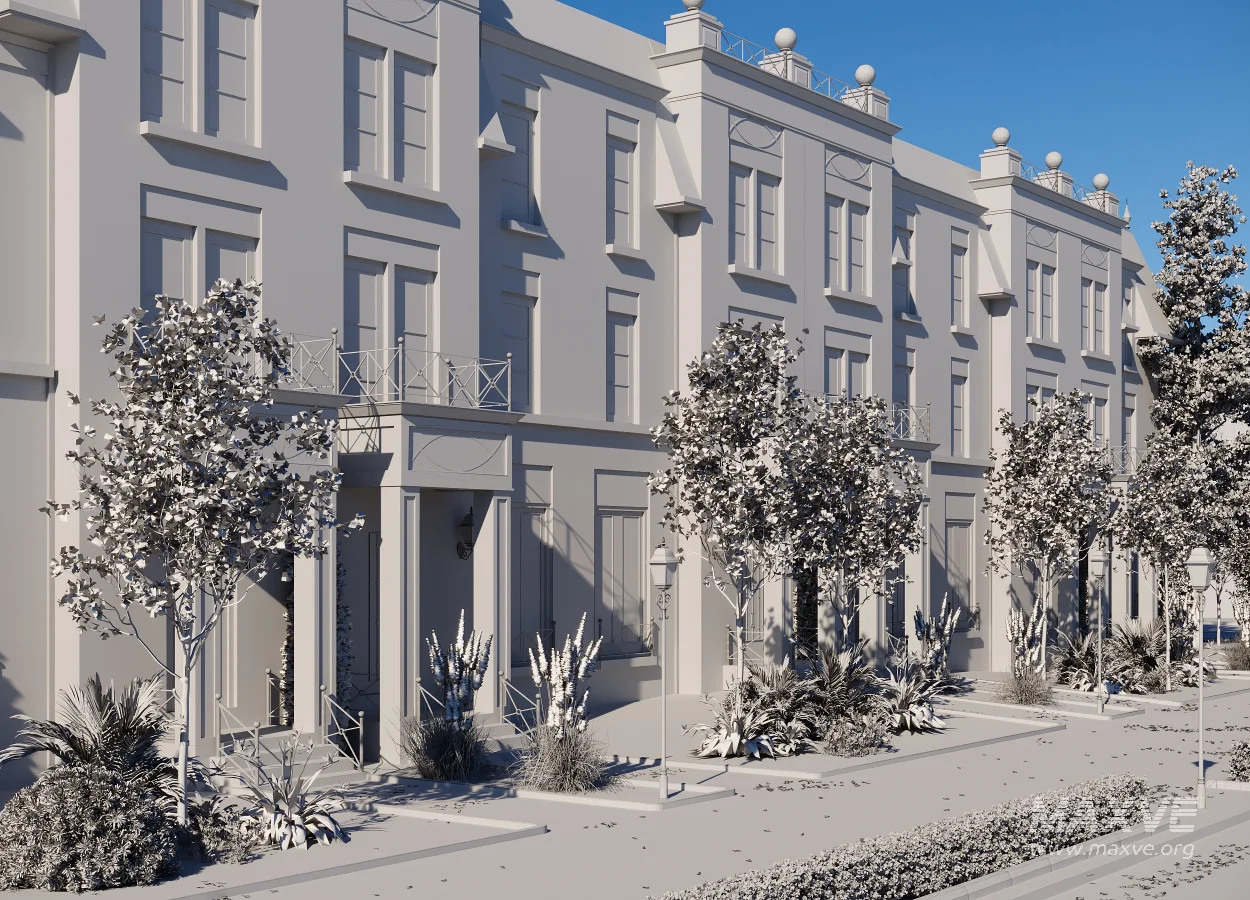 Neoclassical Townhouse Exterior Visualization – Full 3D Scene - Image 2
