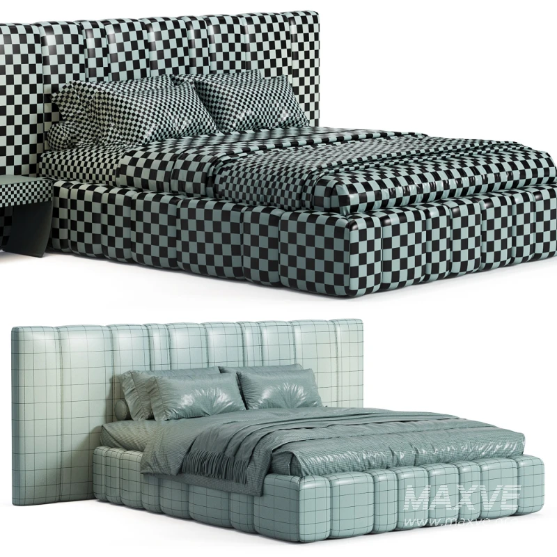 Areli Gray Blue Velvet Luxury Wide Headboard Bed - Image 4