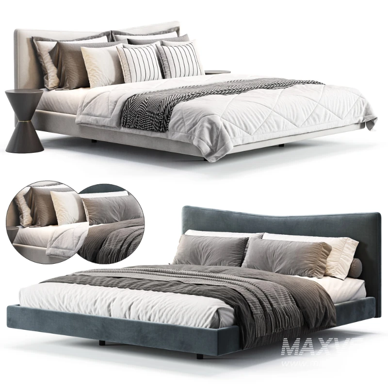 Altresha Gray Linen Fabric Minimalist Floating Bed - Image 2