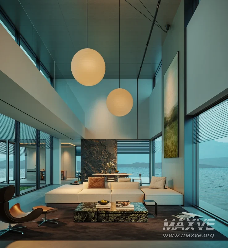 Modern villa living room and dining room interior - Image 1