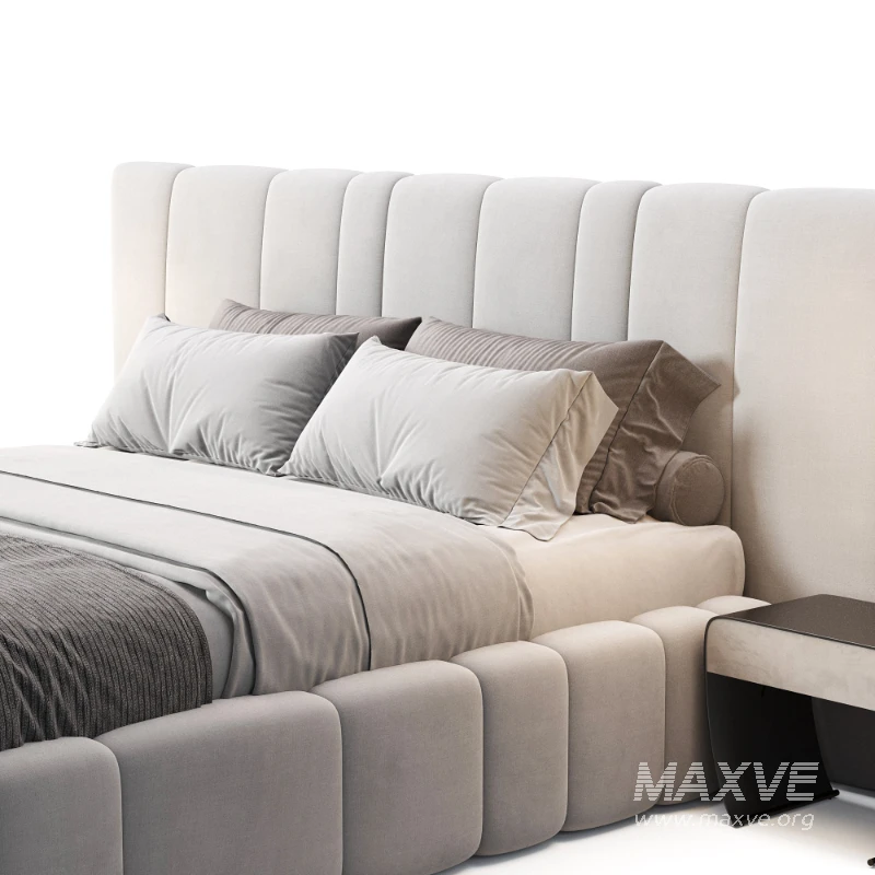 Areli Gray Blue Velvet Luxury Wide Headboard Bed - Image 2