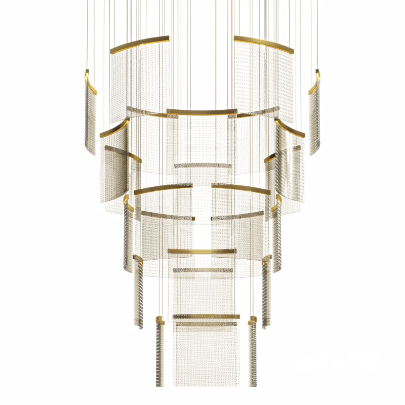 Designer Tile Chandelier For Foyer And High Ceiling Living Room - Image 4