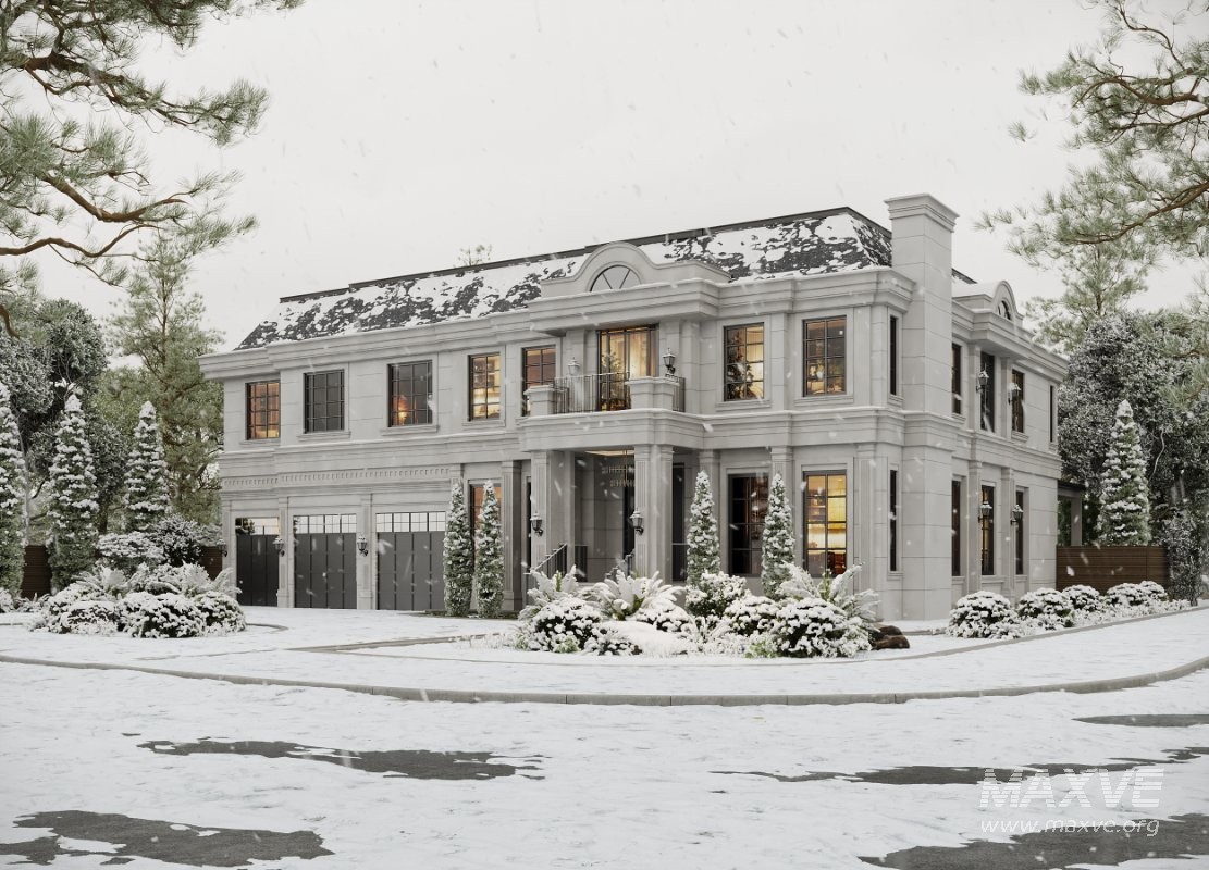 Neoclassical Villa Exterior Full 3D Scene Summer and Winter - Image 7