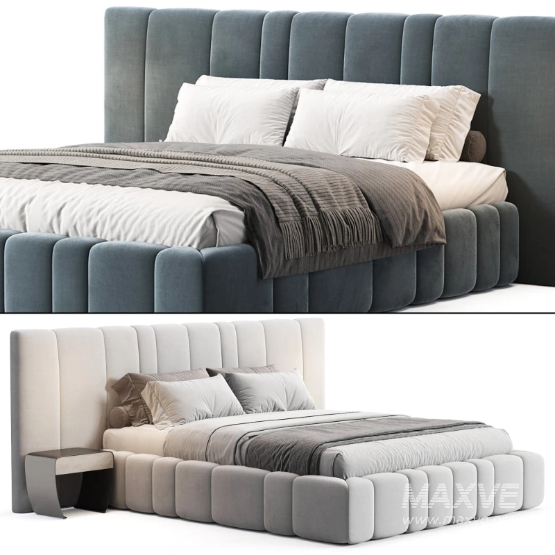 Areli Gray Blue Velvet Luxury Wide Headboard Bed - Image 5