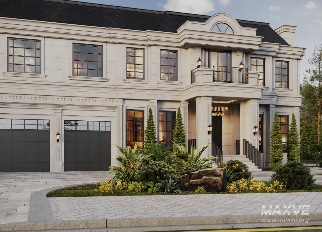 Neoclassical Villa Exterior Full 3D Scene Summer and Winter - Image 4