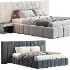 Areli Gray Blue Velvet Luxury Wide Headboard Bed - Thumbnail 1