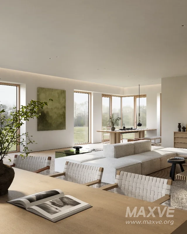 Modern living room and dining room interior scene - Image 12