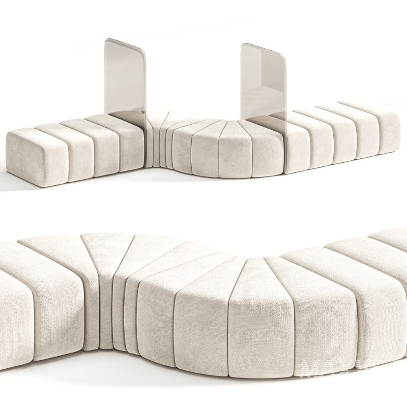 Bla Station Bob Curved Module Pouf with Plexiglass Divider - Image 5