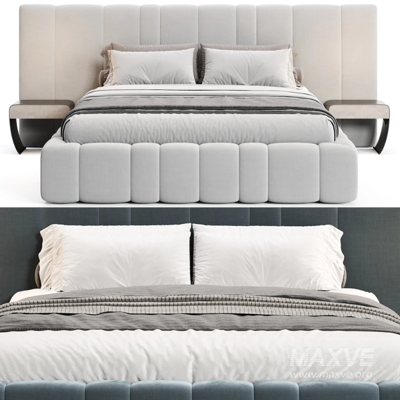 Areli Gray Blue Velvet Luxury Wide Headboard Bed - Image 3