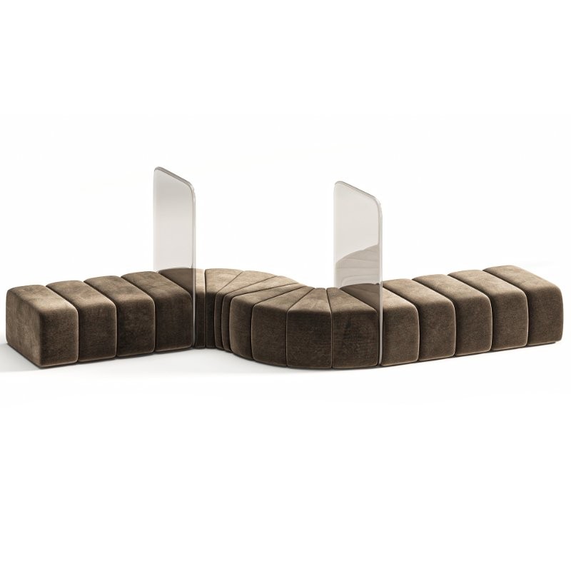 Bla Station Bob Curved Module Pouf with Plexiglass Divider - Image 1